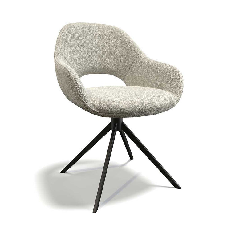 Messina dining chair in pearl Ascot fabric with black swivel base