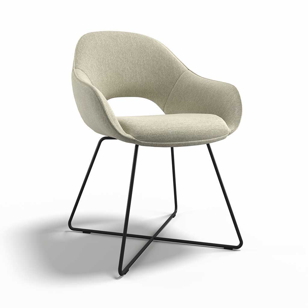 Milan dining chair in Friday 111 fabric with black metal frame and armrests