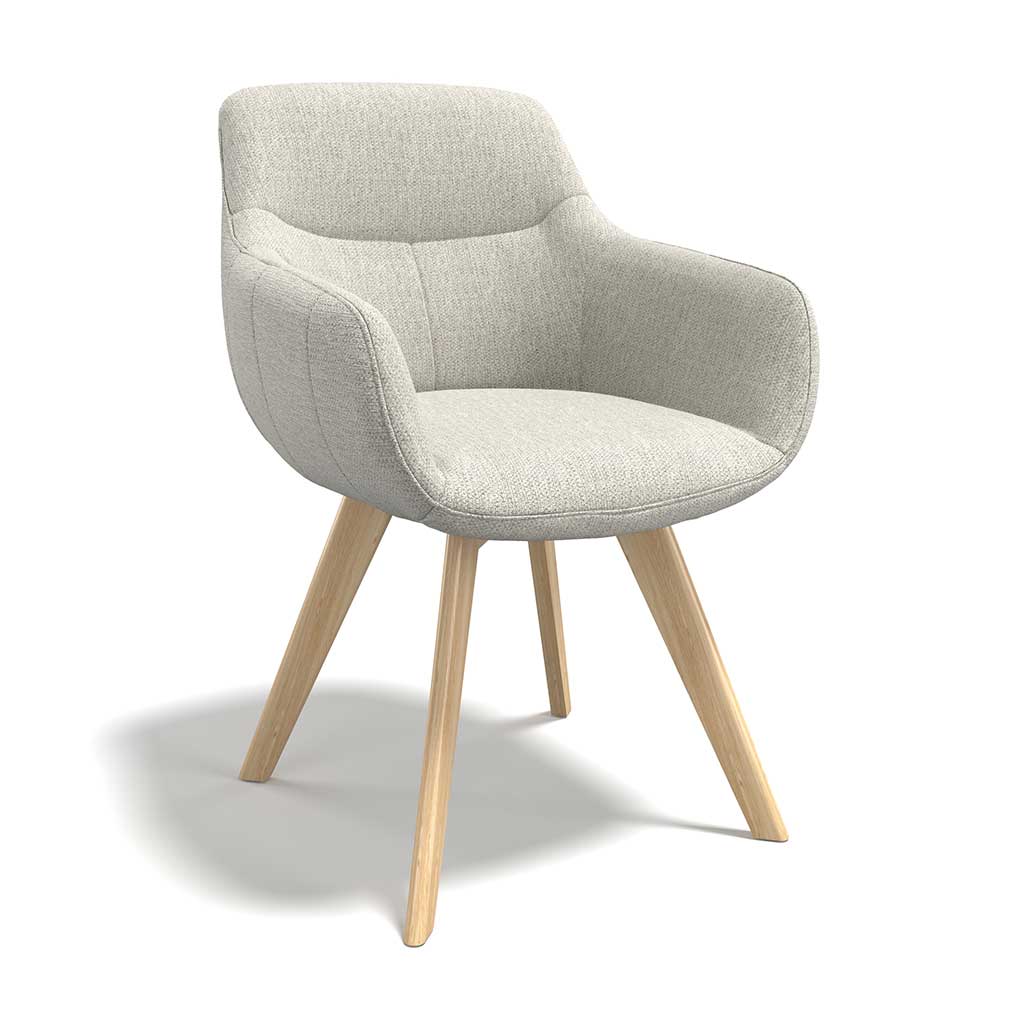 Odille dining chair in natural Mito 01 fabric with wooden legs and armrests