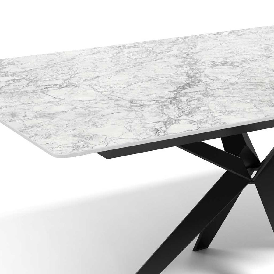 Haku extending dining table white ceramic detail