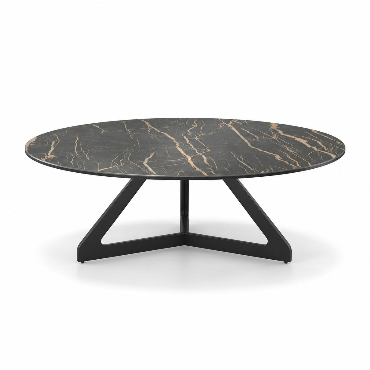 Coffee Table Tsurugi - Noir Désir MXC 123 Ceramic - Black Metal - Ø 90 cm - front view