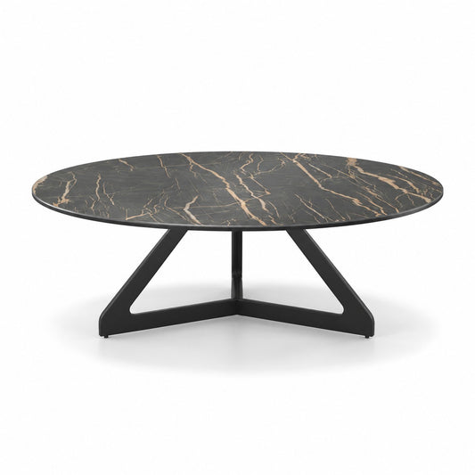 Coffee Table Tsurugi - Noir Désir MXC 123 Ceramic - Black Metal - Ø 90 cm - front view