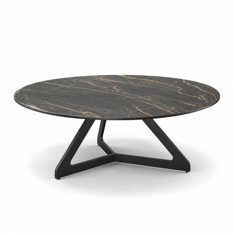 Coffee Table Tsurugi - Noir Désir MXC 123 Ceramic - Black Metal - Ø 90 cm - three-quarter view