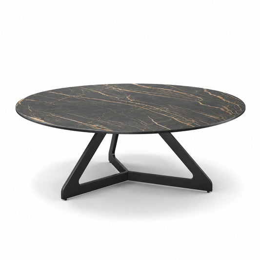 Coffee Table Tsurugi - Noir Désir MXC 123 Ceramic - Black Metal - Ø 90 cm - three-quarter view