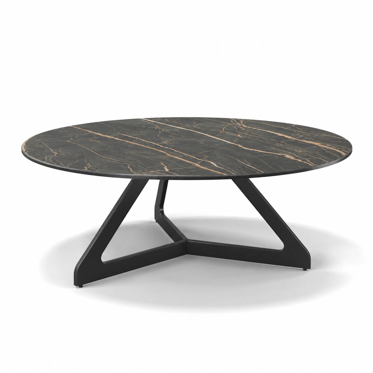Coffee Table Tsurugi - Noir Désir MXC 123 Ceramic - Black Metal - Ø 90 cm - three-quarter view