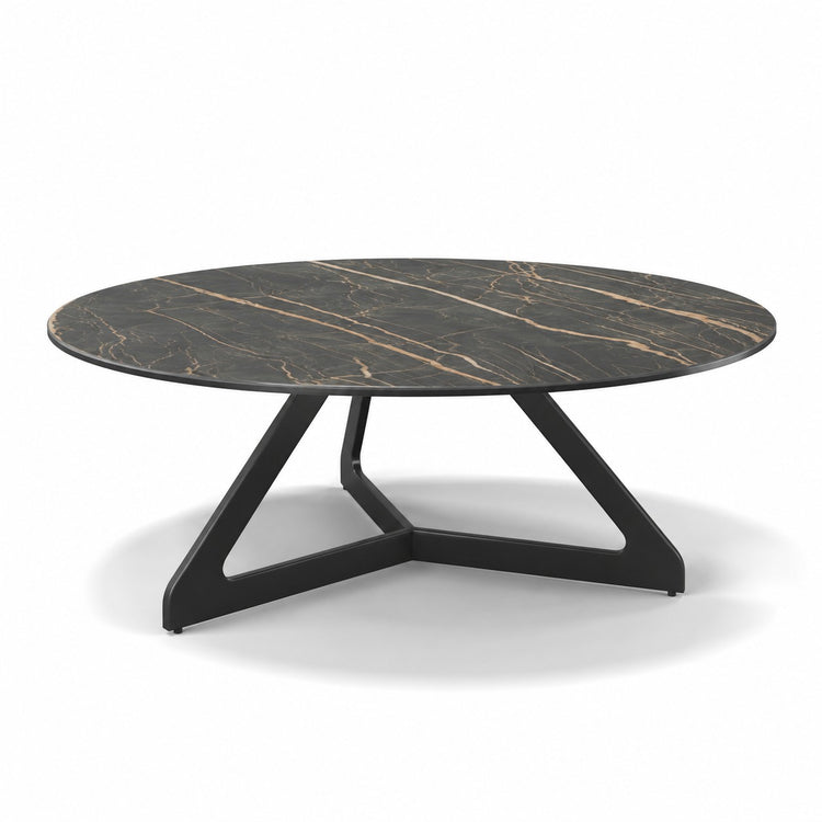 Coffee Table Tsurugi - Noir Désir MXC 123 Ceramic - Black Metal - Ø 90 cm - three-quarter view