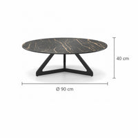 Coffee Table Tsurugi - Noir Désir MXC 123 Ceramic - Black Metal - Ø 90 cm - dimensions