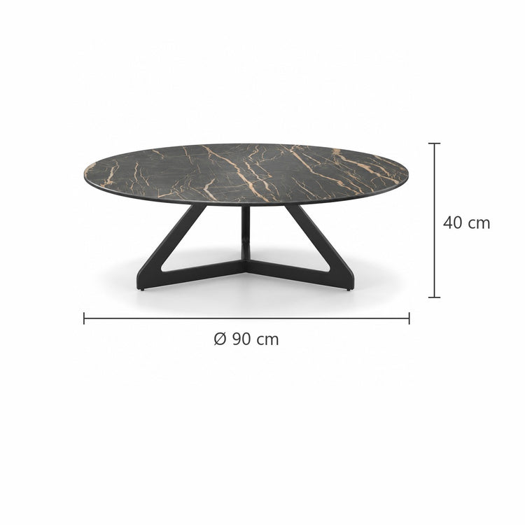 Coffee Table Tsurugi - Noir Désir MXC 123 Ceramic - Black Metal - Ø 90 cm - dimensions