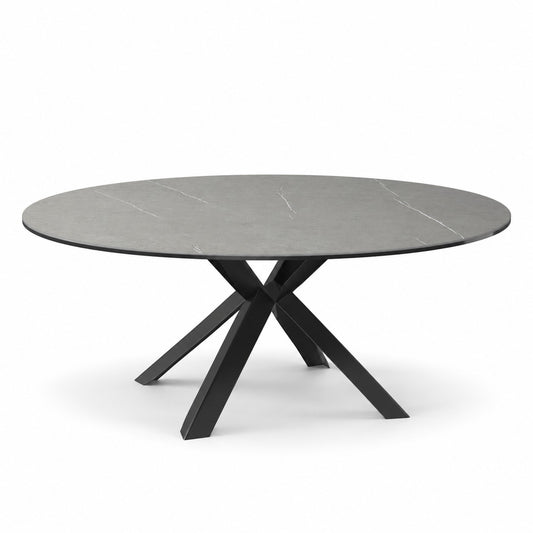 Coffee Table Usu - Grey MXC 122 Ceramic - Black Metal - Ø 90 cm - front view
