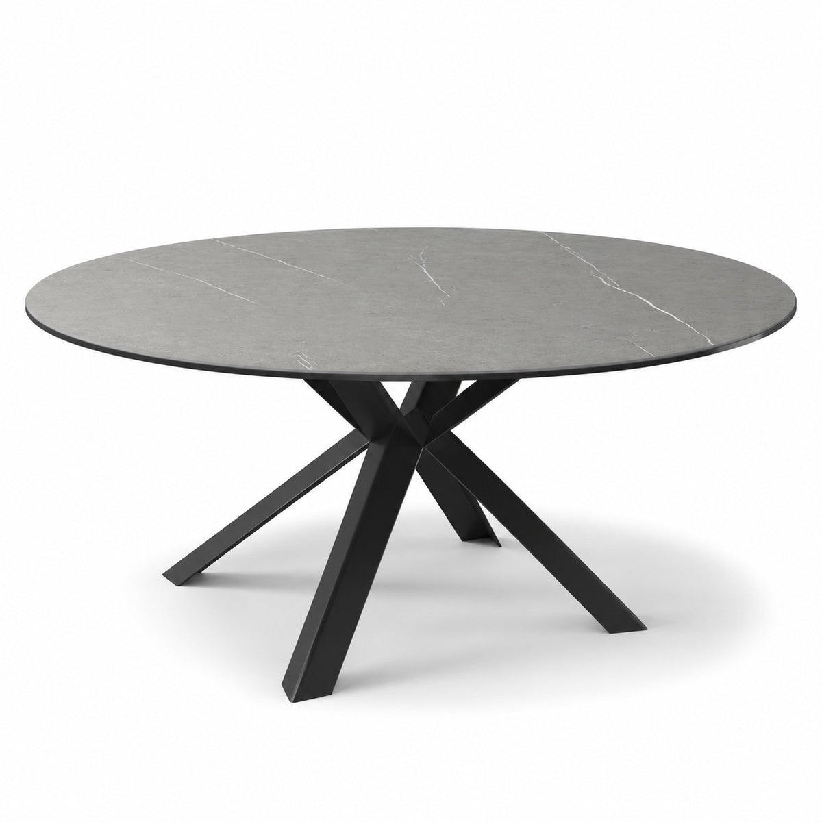 Coffee Table Usu - Grey MXC 122 Ceramic - Black Metal - Ø 90 cm - three-quarter view