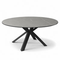 Coffee Table Usu - Grey MXC 122 Ceramic - Black Metal - Ø 90 cm - three-quarter view