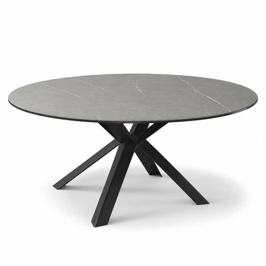Coffee Table Usu - Grey MXC 122 Ceramic - Black Metal - Ø 90 cm - three-quarter view