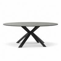 Coffee Table Usu - Grey MXC 122 Ceramic - Black Metal - Ø 90 cm - three-quarter view