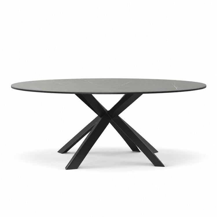 Coffee Table Usu - Grey MXC 122 Ceramic - Black Metal - Ø 90 cm - three-quarter view