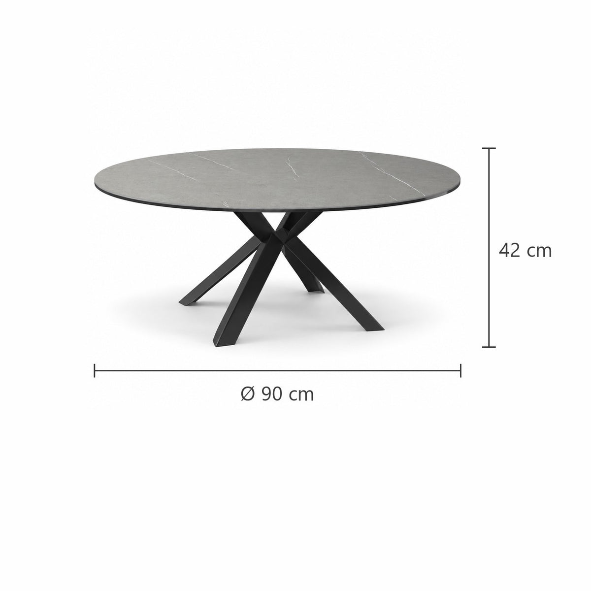 Coffee Table Usu - Grey MXC 122 Ceramic - Black Metal - Ø 90 cm - dimensions