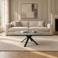 Coffee Table Usu - Grey MXC 122 Ceramic - Black Metal - Ø 90 cm - in a living room