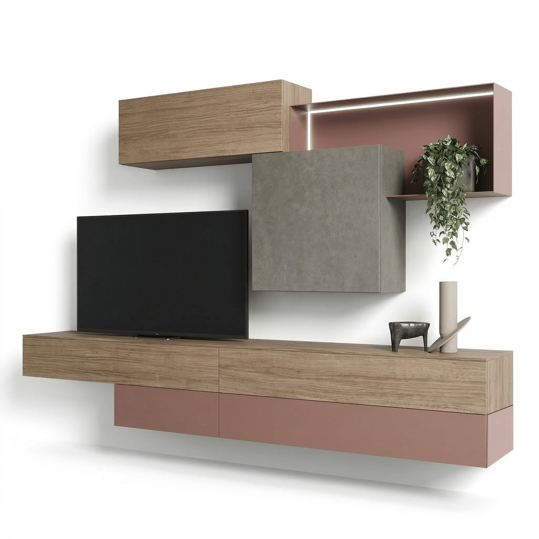 Morvello Luxe Italian TV Wall Unit | Modern Floating Media Sidetafel with Designer Storage & LED Display Niche - Marcottestyle Shop