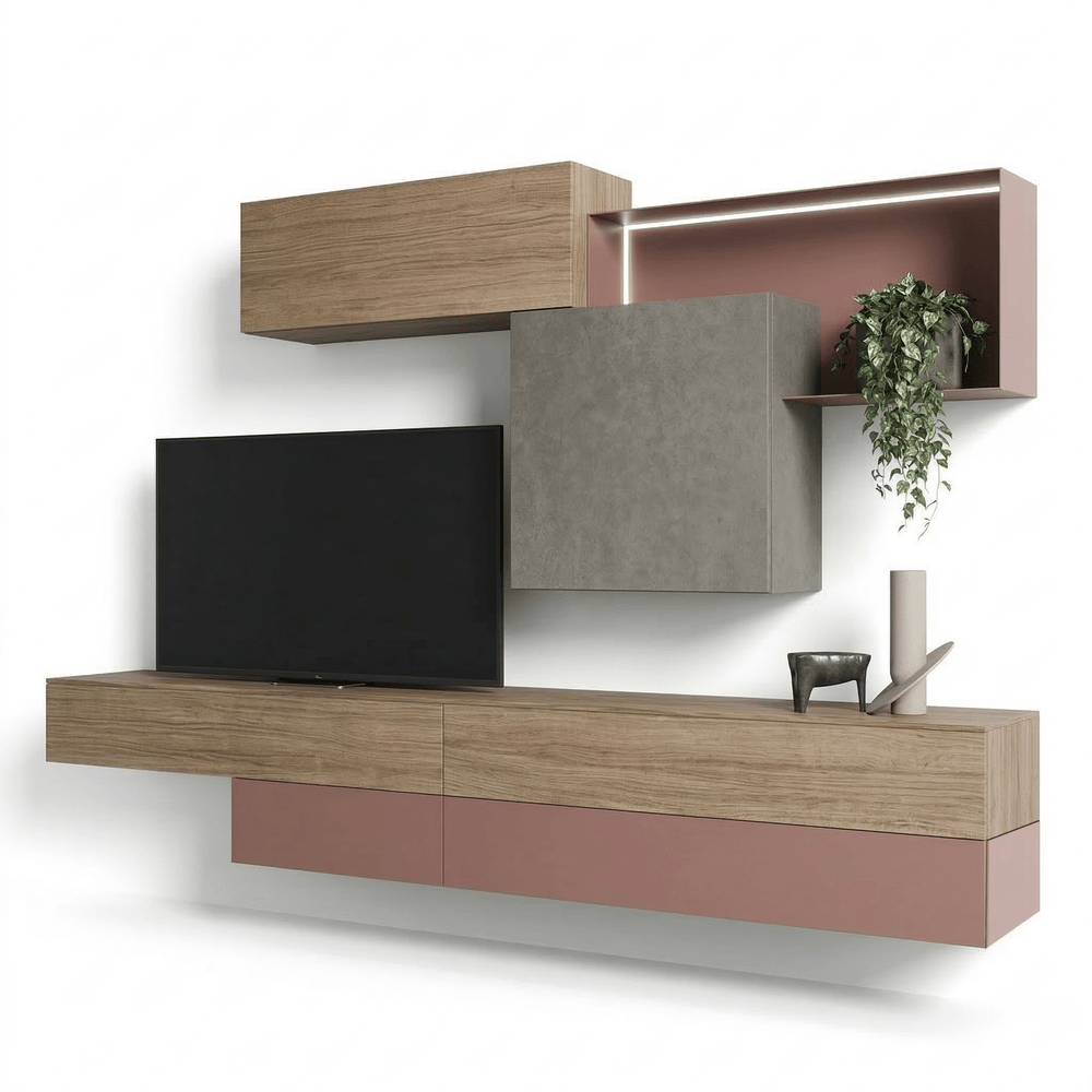 Morvello Luxury Italian TV Wall Unit | Modern Floating Media Console with Designer Storage & LED Display Niche - View 2