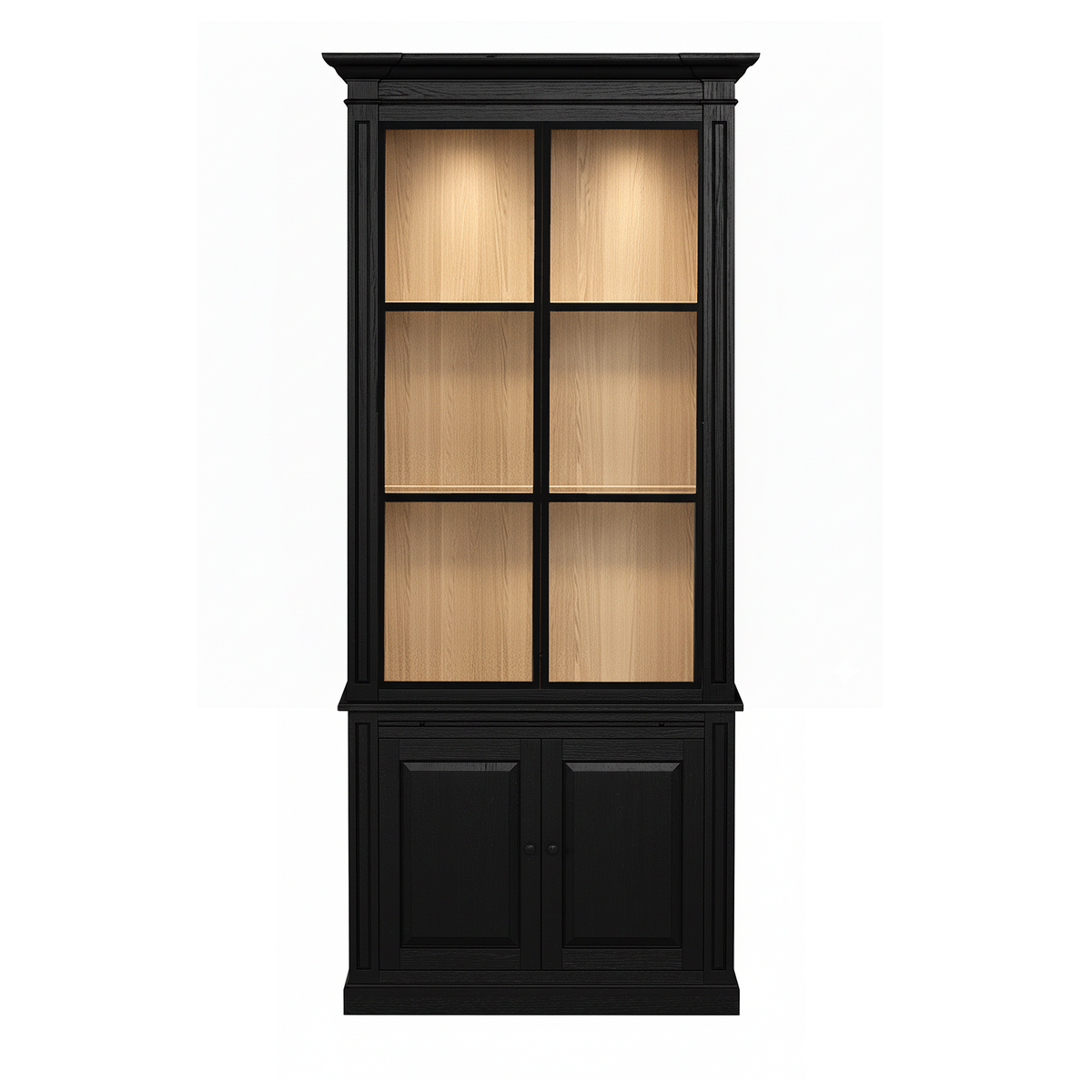 Vincester Display Cabinet - Solid Black with 2 Glass Panel Doors | Marcottestyle