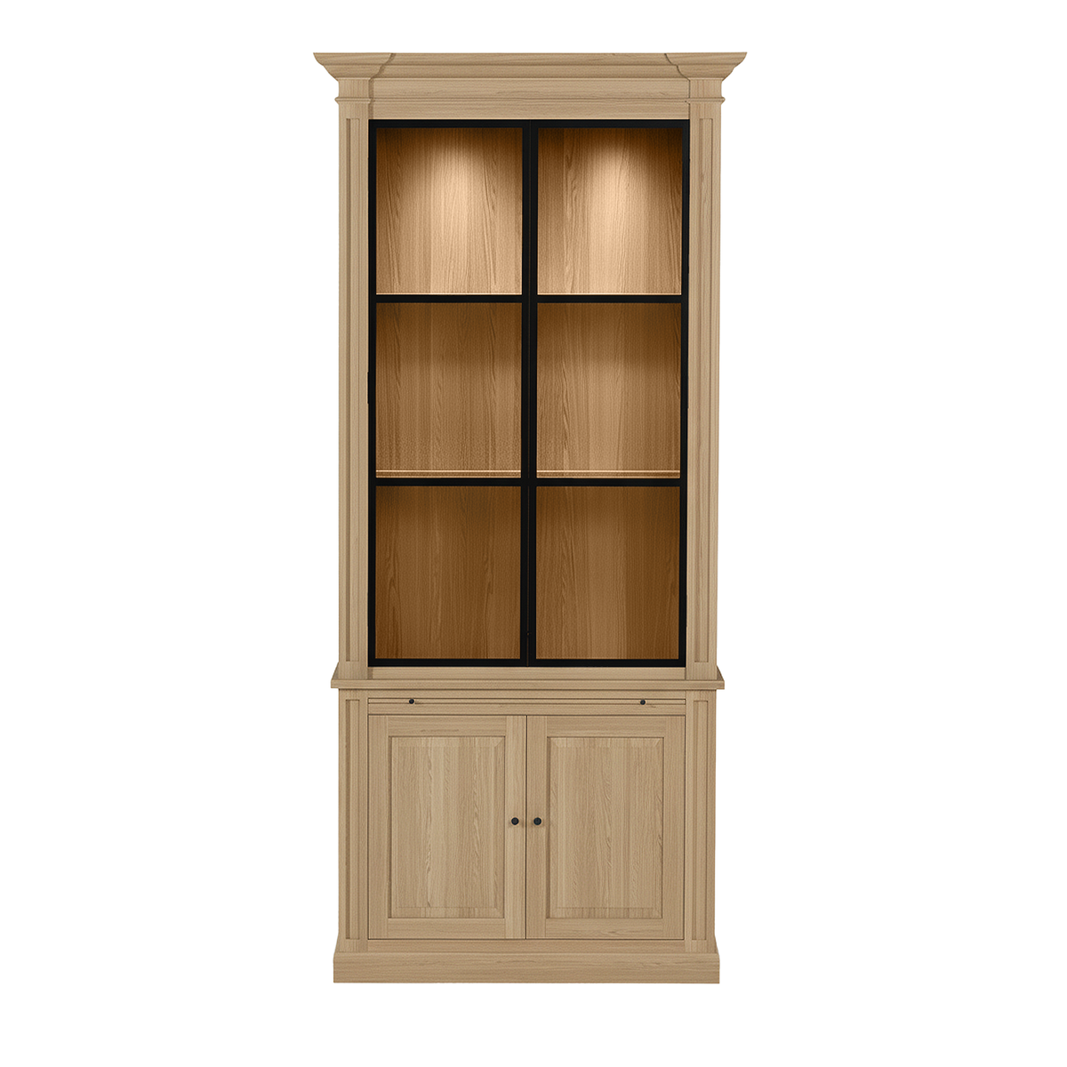 Vincester Display Cabinet - Solid Oak with 2 Glass Panel Doors | Marcottestyle