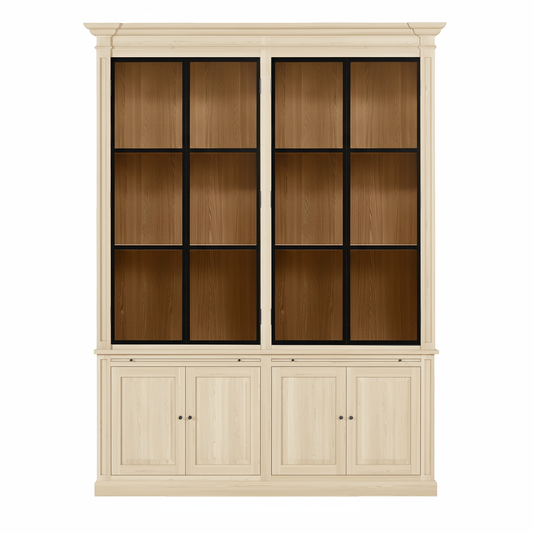 Vincester Double Vitrine - Massiv Weißeiche mit 4 Glas Paneel Türen