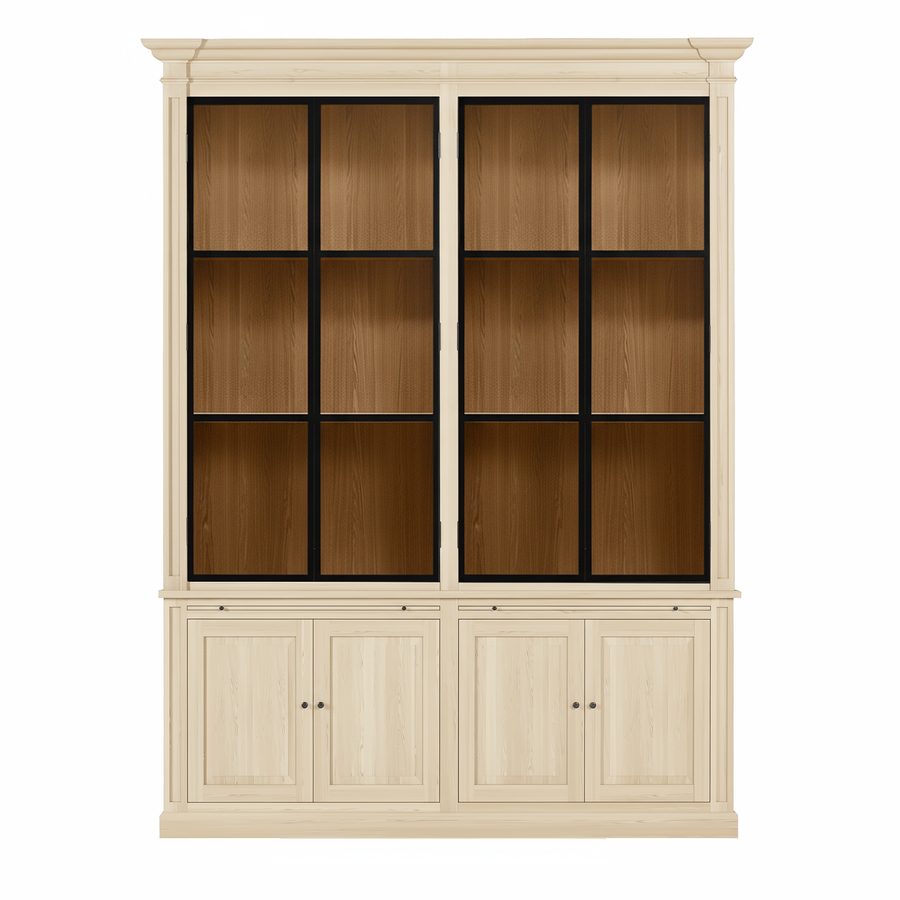 Vincester Double Vitrine - Massiv Weißeiche mit 4 Glas Paneel Türen