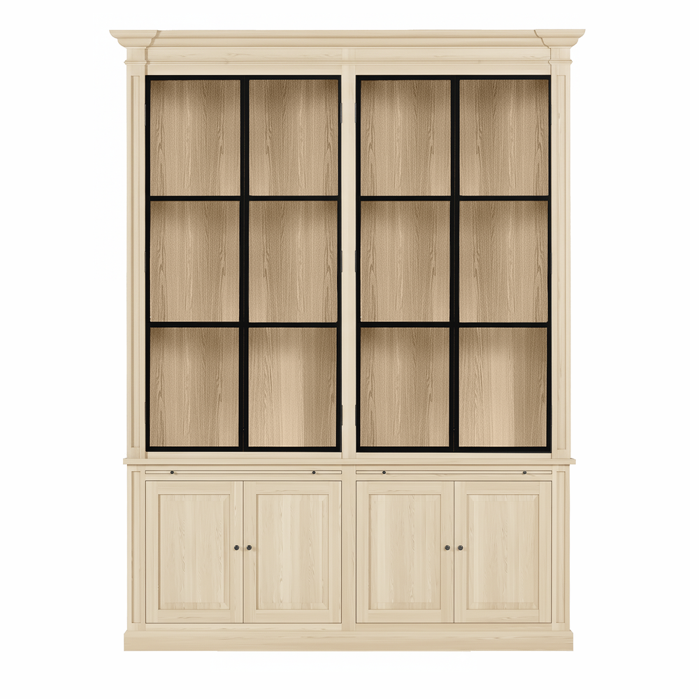 Vincester Double Display Cabinet - Solid White Oak with 4 Glass Panel Doors
