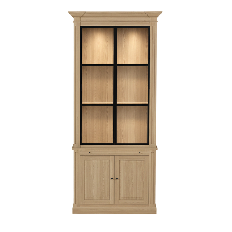 Vincester Display Cabinet - Solid Oak with 2 Glass Panel Doors | Marcottestyle