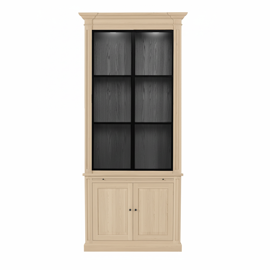 Vincester Vitrine - Massiv Weißeiche mit 2 Glas Paneel Türen
