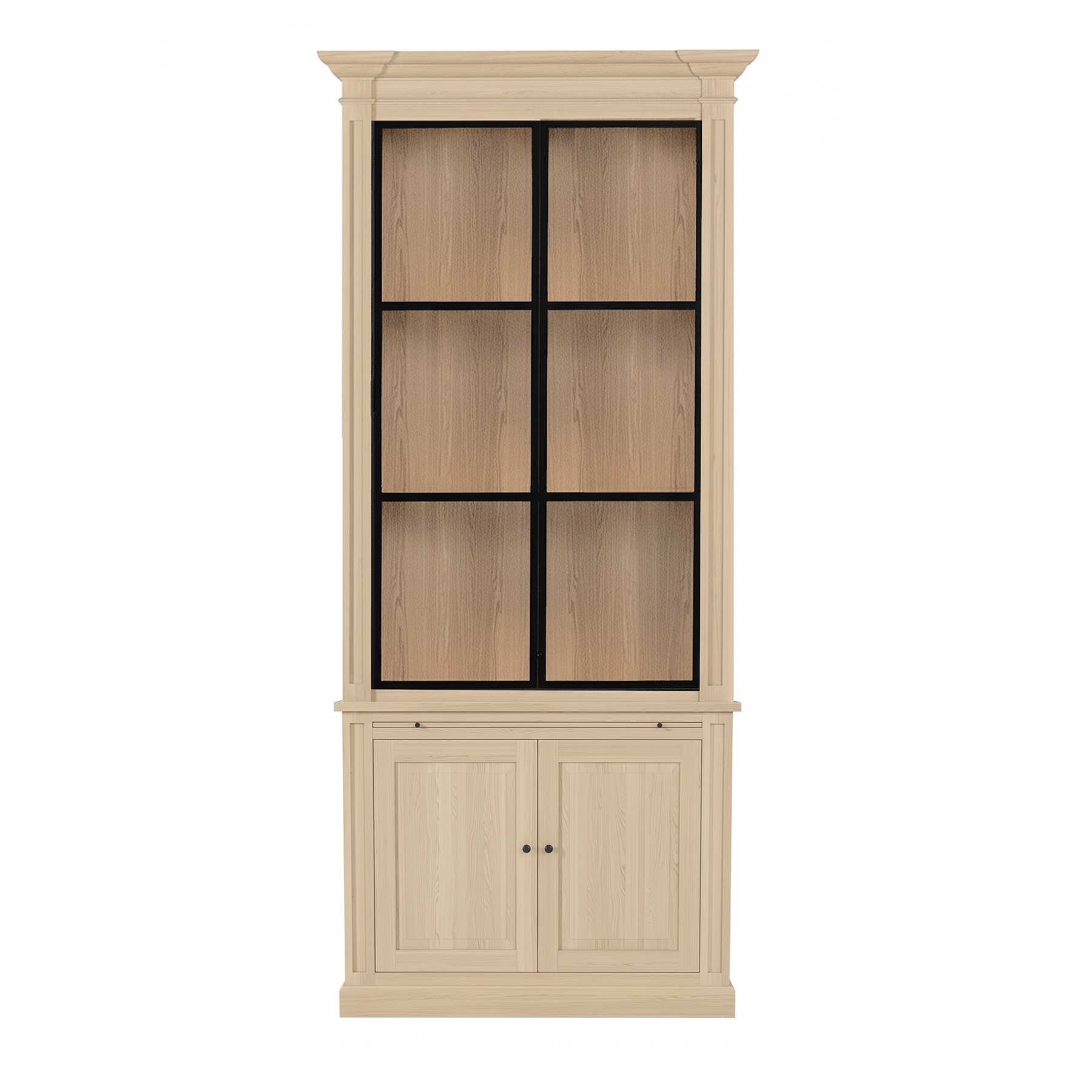 Vincester Vitrine - Massiv Weißeiche mit 2 Glas Paneel Türen