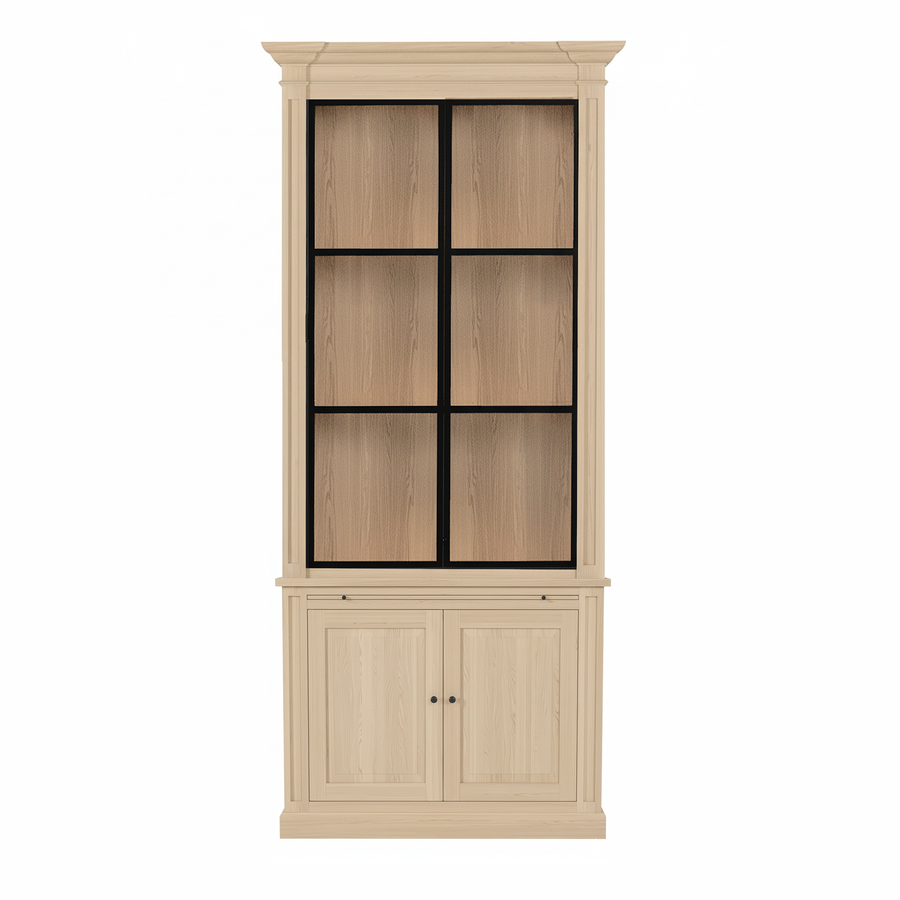 Vincester Vitrine - Massiv Weißeiche mit 2 Glas Paneel Türen