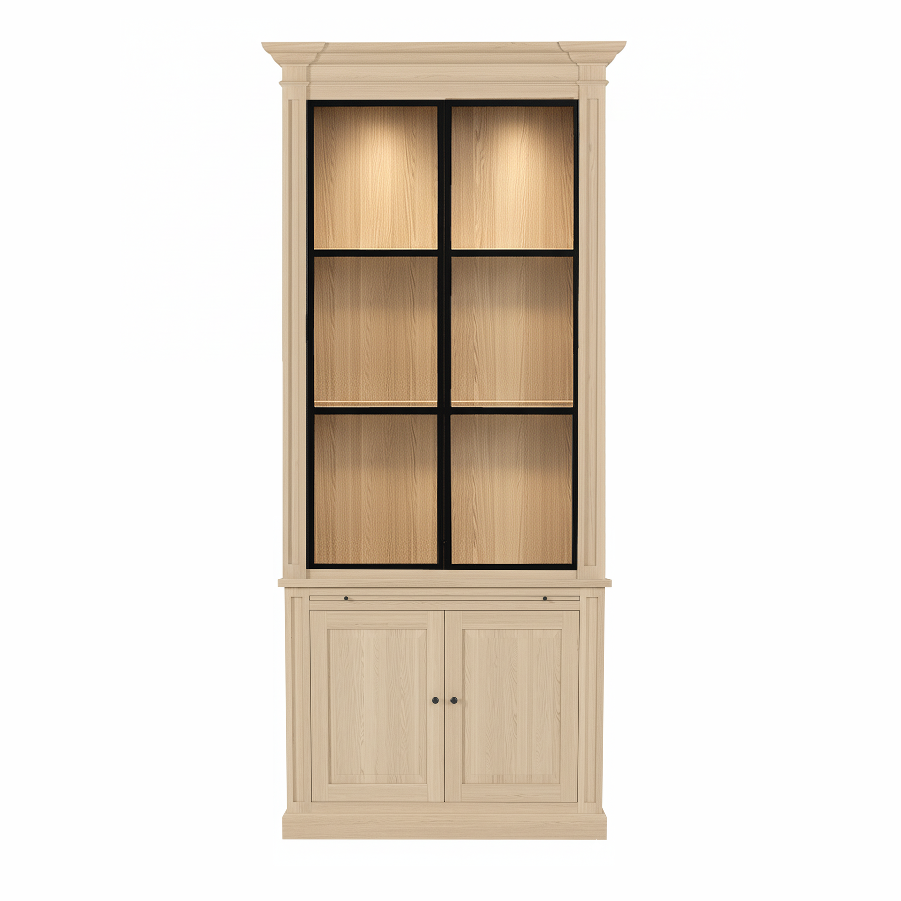 Vincester Vitrine - Massiv Weißeiche mit 2 Glas Paneel Türen