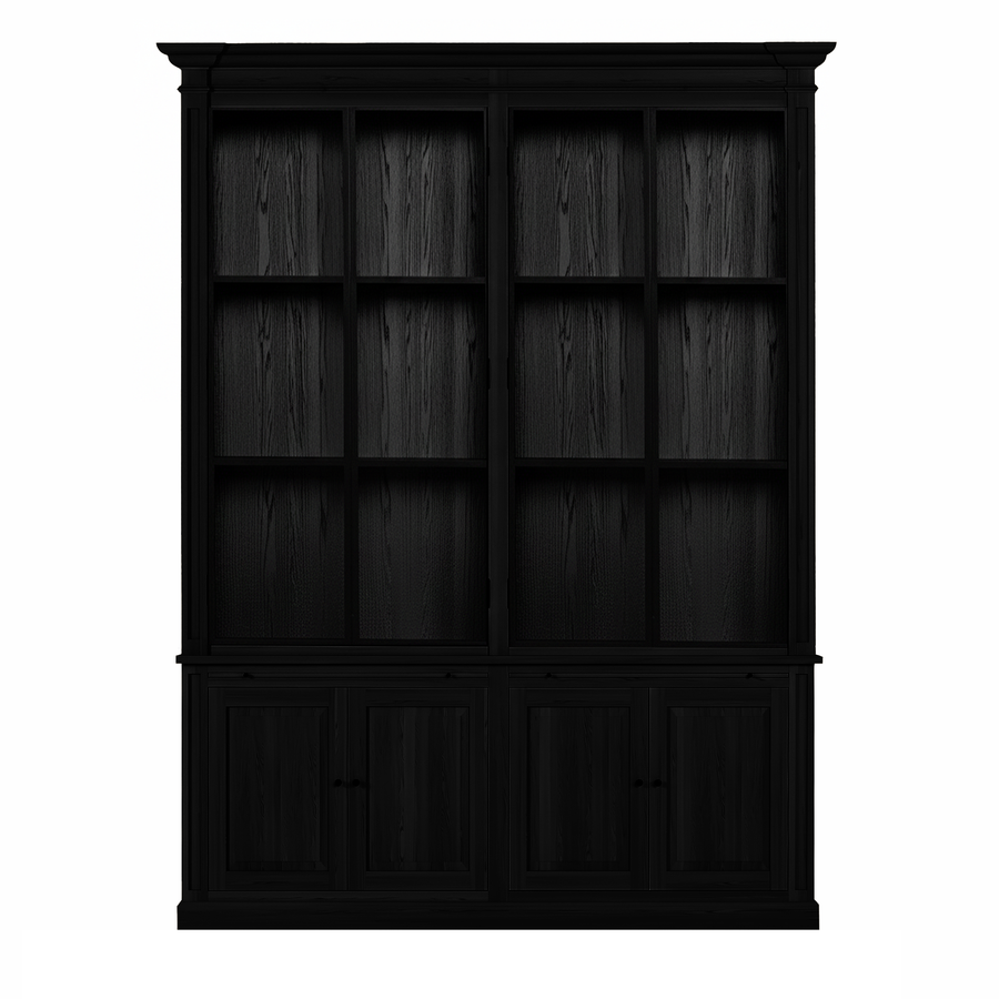 Vincester Doppel-Display-Kabinette - Massive schwarze Eiche mit 4 Glasscheibentüren | Marcottestyle