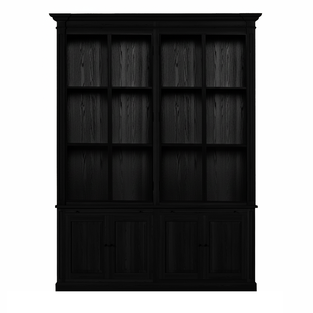 Vincester Double Display Cabinet - Solid Black Oak with 4 Glass Panel Doors