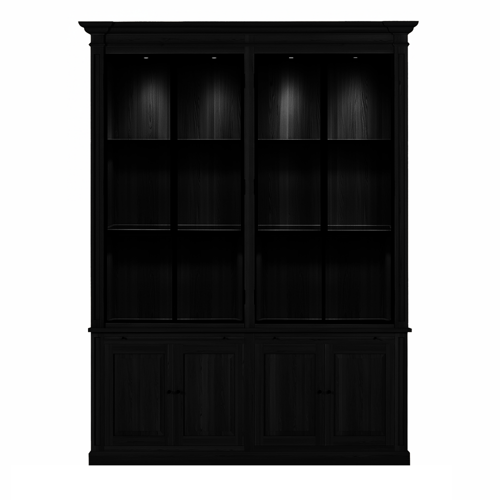 Vincester Double Display Cabinet - Solid Black Oak with 4 Glass Panel Doors - View 2