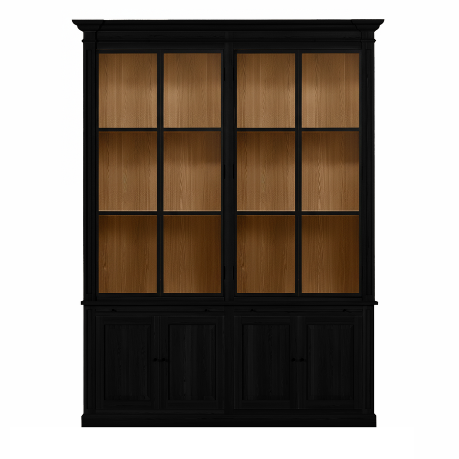 Vincester Doppel-Display-Kabinette - Massive schwarze Eiche mit 4 Glasscheibentüren | Marcottestyle