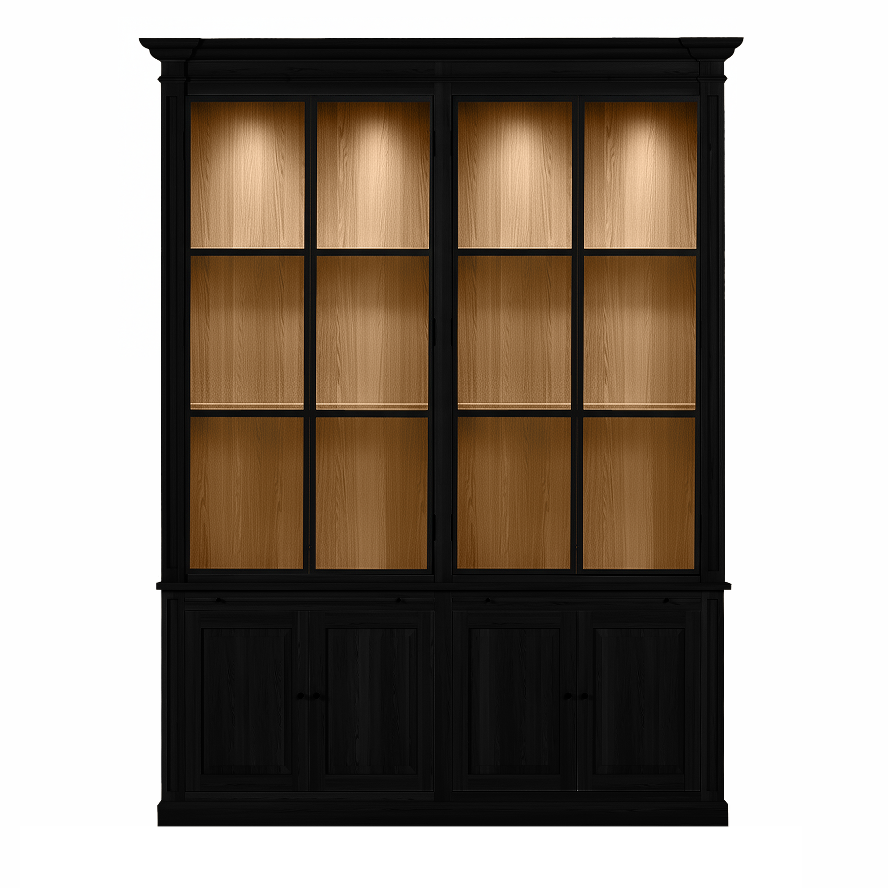 Vincester Doppel-Display-Kabinette - Massive schwarze Eiche mit 4 Glasscheibentüren | Marcottestyle