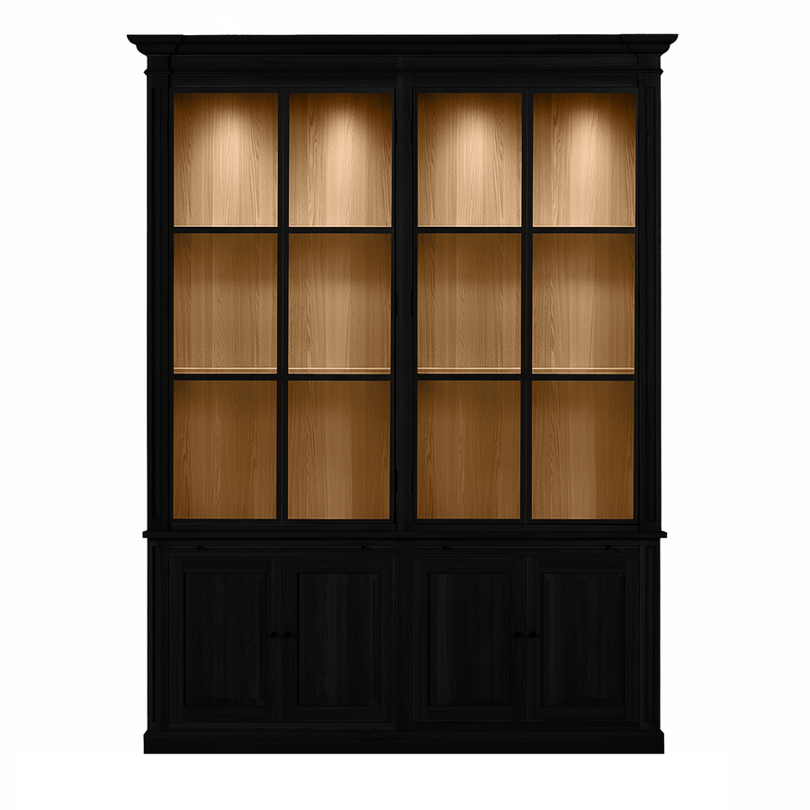 Vincester Doppel-Display-Kabinette - Massive schwarze Eiche mit 4 Glasscheibentüren | Marcottestyle