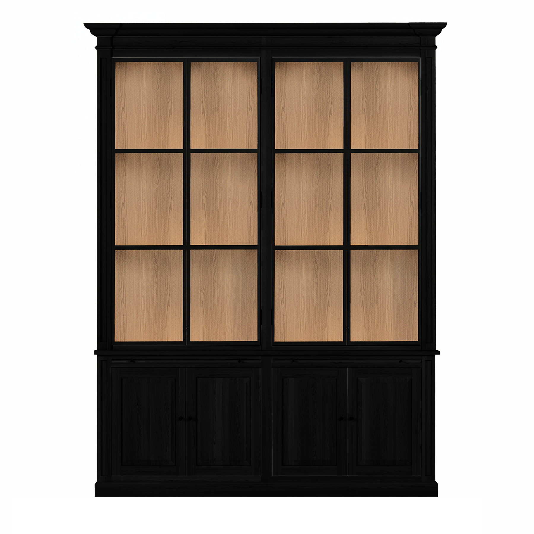 Vincester Doppel-Display-Kabinette - Massive schwarze Eiche mit 4 Glasscheibentüren | Marcottestyle