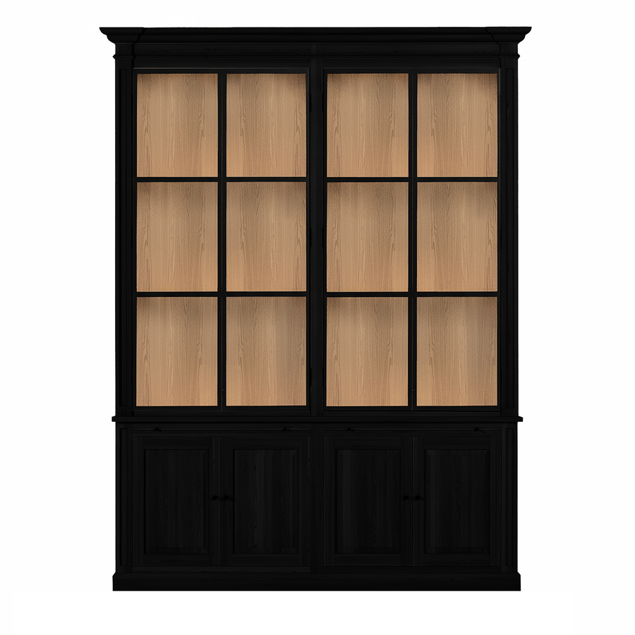 Vincester Doppel-Display-Kabinette - Massive schwarze Eiche mit 4 Glasscheibentüren | Marcottestyle