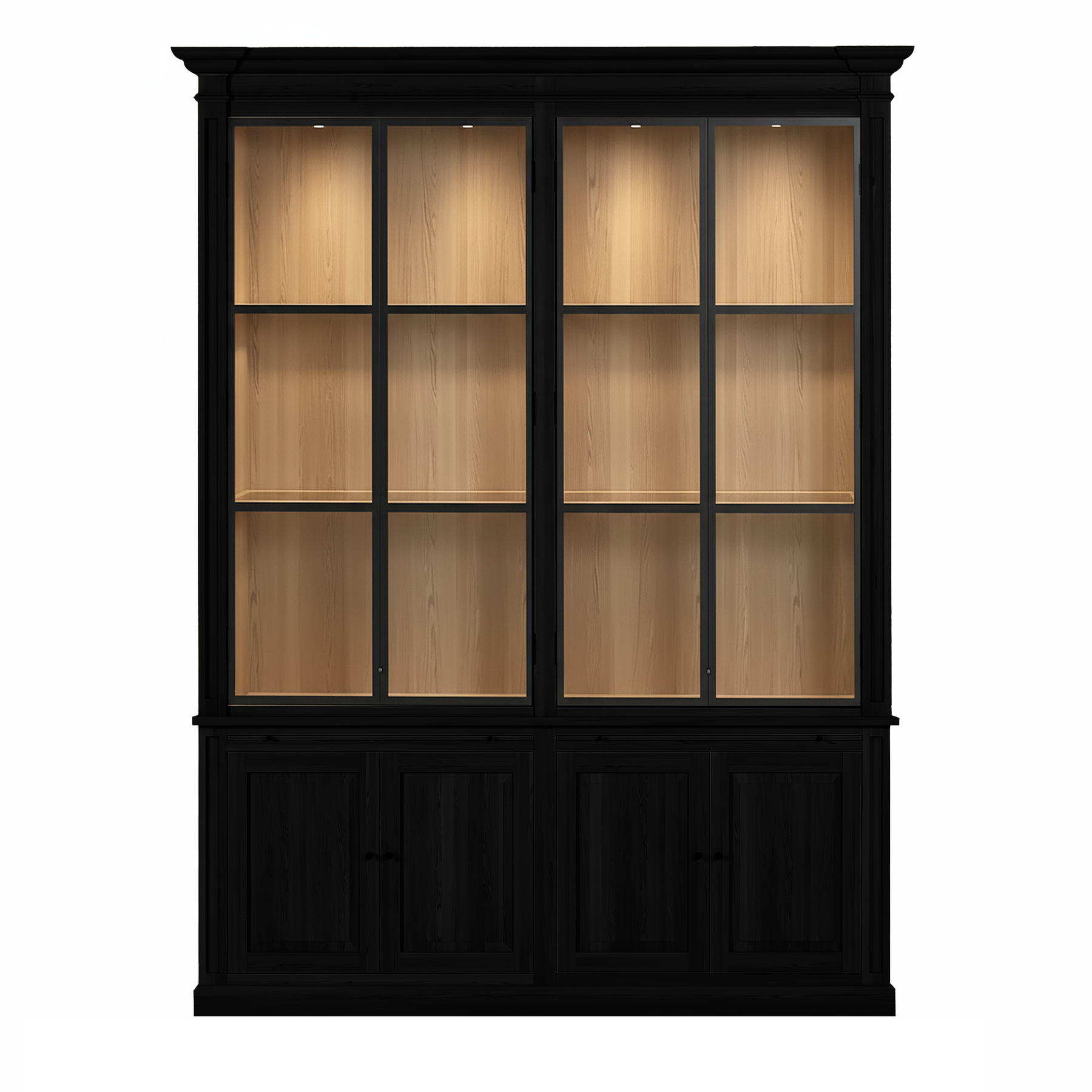 Vincester Doppel-Display-Kabinette - Massive schwarze Eiche mit 4 Glasscheibentüren | Marcottestyle