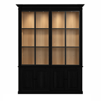 Vincester Doppel-Display-Kabinette - Massive schwarze Eiche mit 4 Glasscheibentüren | Marcottestyle