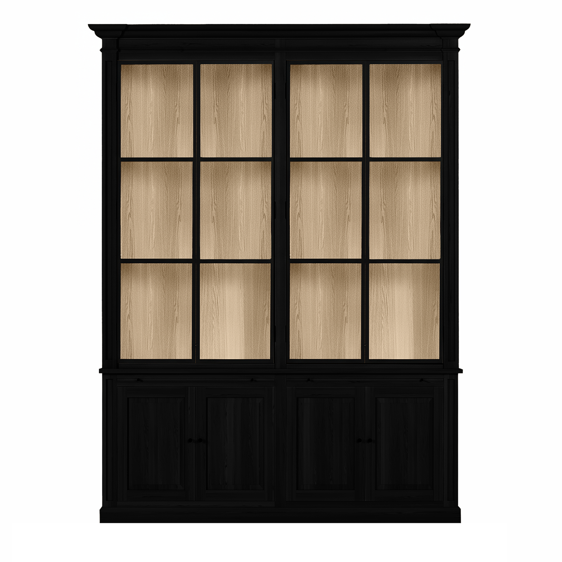 Vincester Doppel-Display-Kabinette - Massive schwarze Eiche mit 4 Glasscheibentüren | Marcottestyle
