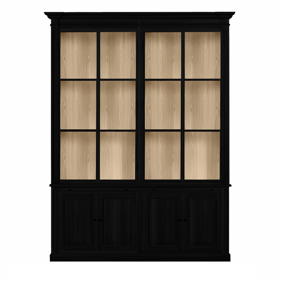 Vincester Doppel-Display-Kabinette - Massive schwarze Eiche mit 4 Glasscheibentüren | Marcottestyle