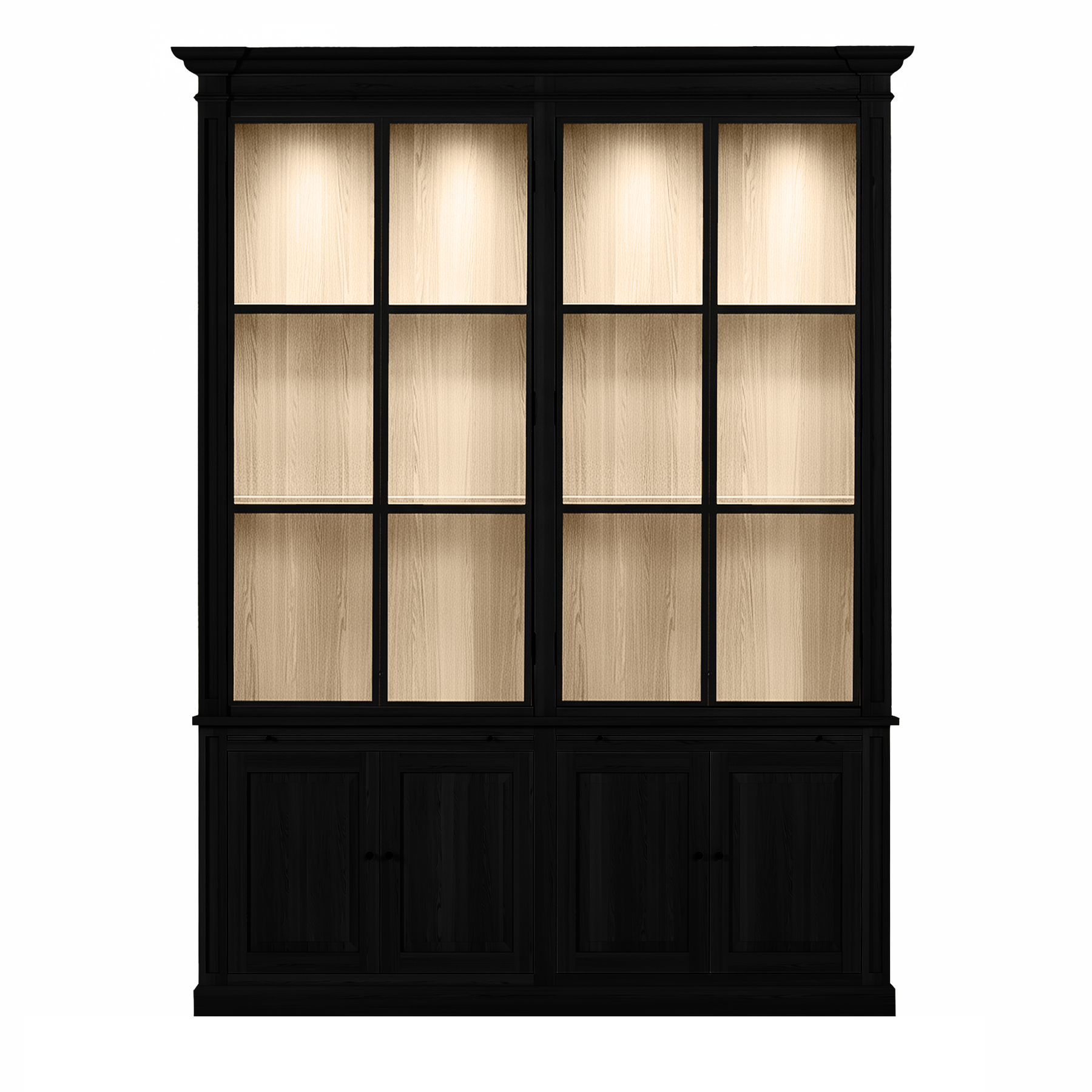 Vincester Doppel-Display-Kabinette - Massive schwarze Eiche mit 4 Glasscheibentüren | Marcottestyle