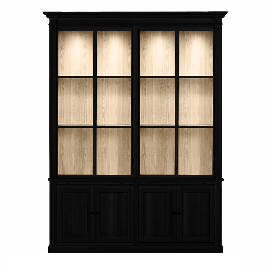 Vincester Doppel-Display-Kabinette - Massive schwarze Eiche mit 4 Glasscheibentüren | Marcottestyle