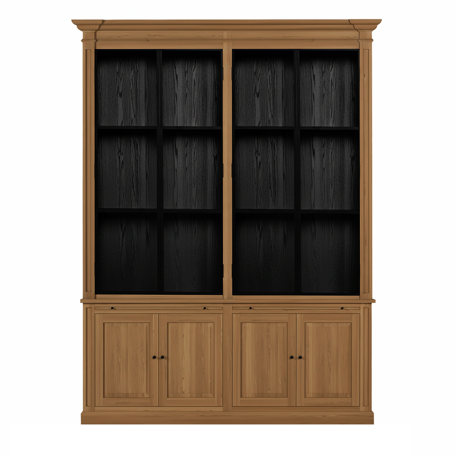 Vincester Double Display Cabinet - Solid Hoboken Oak with 4 Glass Panel Doors | Marcottestyle