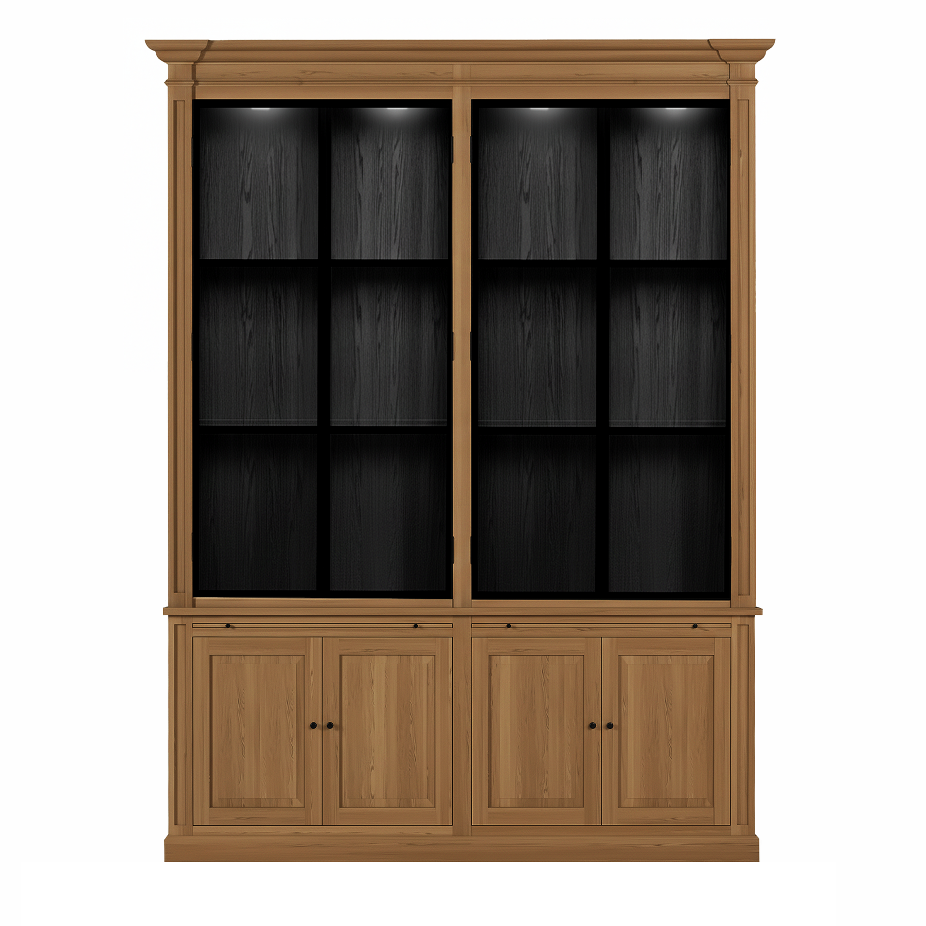 Vincester Double Display Cabinet - Solid Hoboken Oak with 4 Glass Panel Doors | Marcottestyle