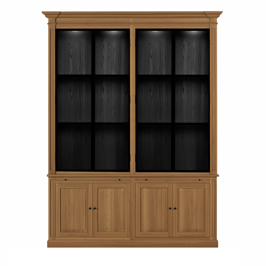 Vincester Double Display Cabinet - Solid Hoboken Oak with 4 Glass Panel Doors | Marcottestyle