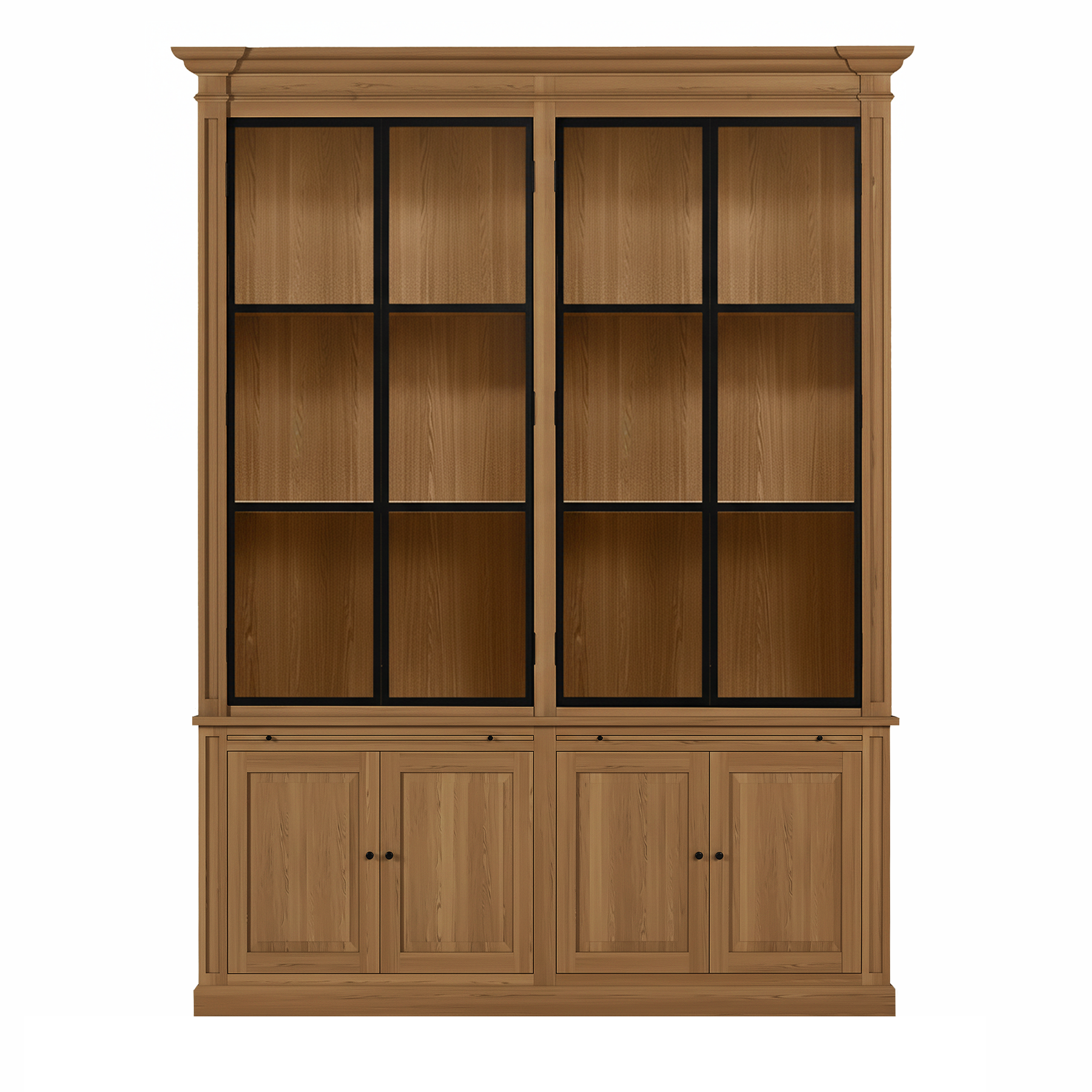 Vincester Double Display Cabinet - Solid Hoboken Oak with 4 Glass Panel Doors | Marcottestyle